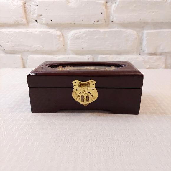 Vintage Handcarved Cork in Wood Laquered Jewelry Box Red Fabric Lined Chinese - Picture 4 of 12